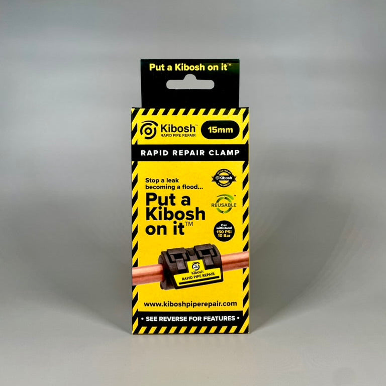 Kibosh rapid repair clamp packaging on a gray background