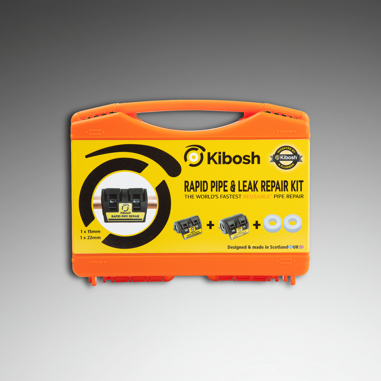 Kibosh rapid pipe & leak repair kit front
KIBKITO-R 15mm 22mm/US 3/4"
Kibosh rapid pipe repair clamps