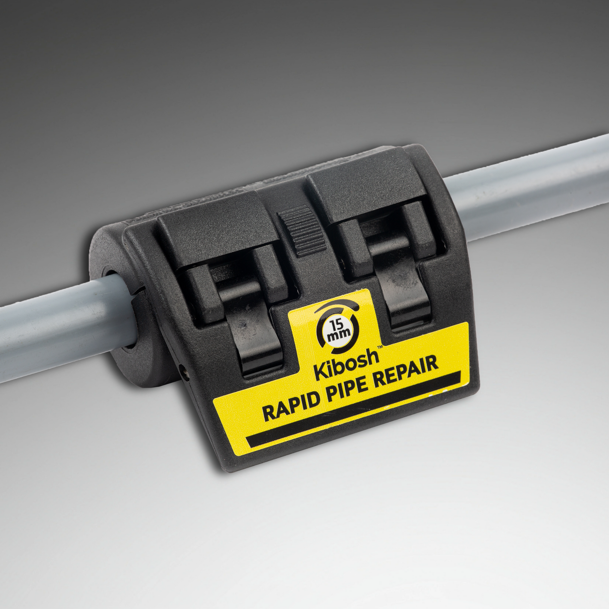 Kibosh rapid pipe repair clamp on pipe 15mm KIB15BK-R
