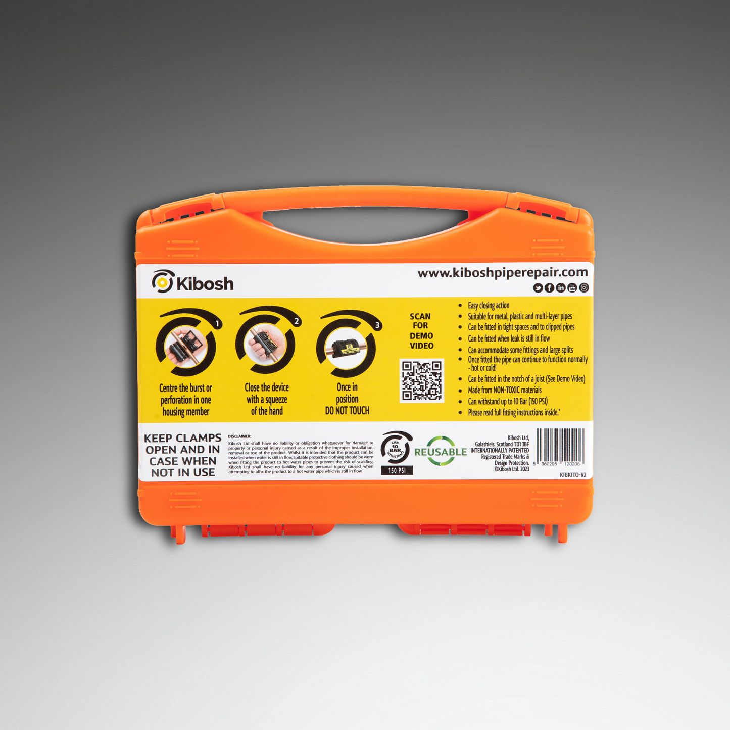 Kibosh rapid pipe repair kit plus back
Kibosh rapid pipe repair clamp
15mm 22mm/US 3/4"
KIBKITO-R2